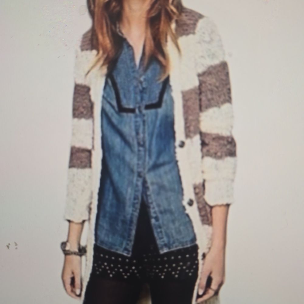 Free People Rugby Striped‎ Boucle Duster Cardigan S (Missing, See Measurements)